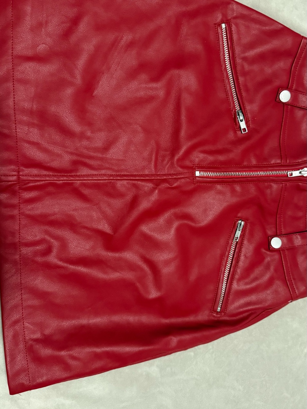 Vigoss Red Faux Leather Moto Jacket with Silver Zippers